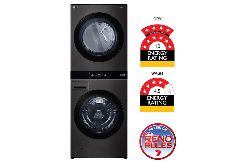 Front view of 19/10kg WashTower™ Stacked Washer Dryer Black WWT-1910BX